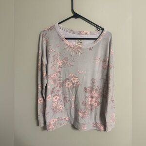 Chaser Semaj Scoop Neck Gray Floral Pullover Size Large Sweatshirt Comfy Soft